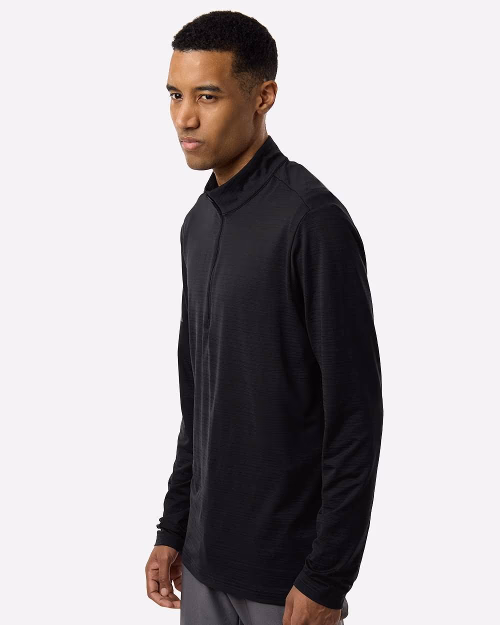 Custom Adidas Men's Textured Stripe Quarter-Zip Pullover - Black side