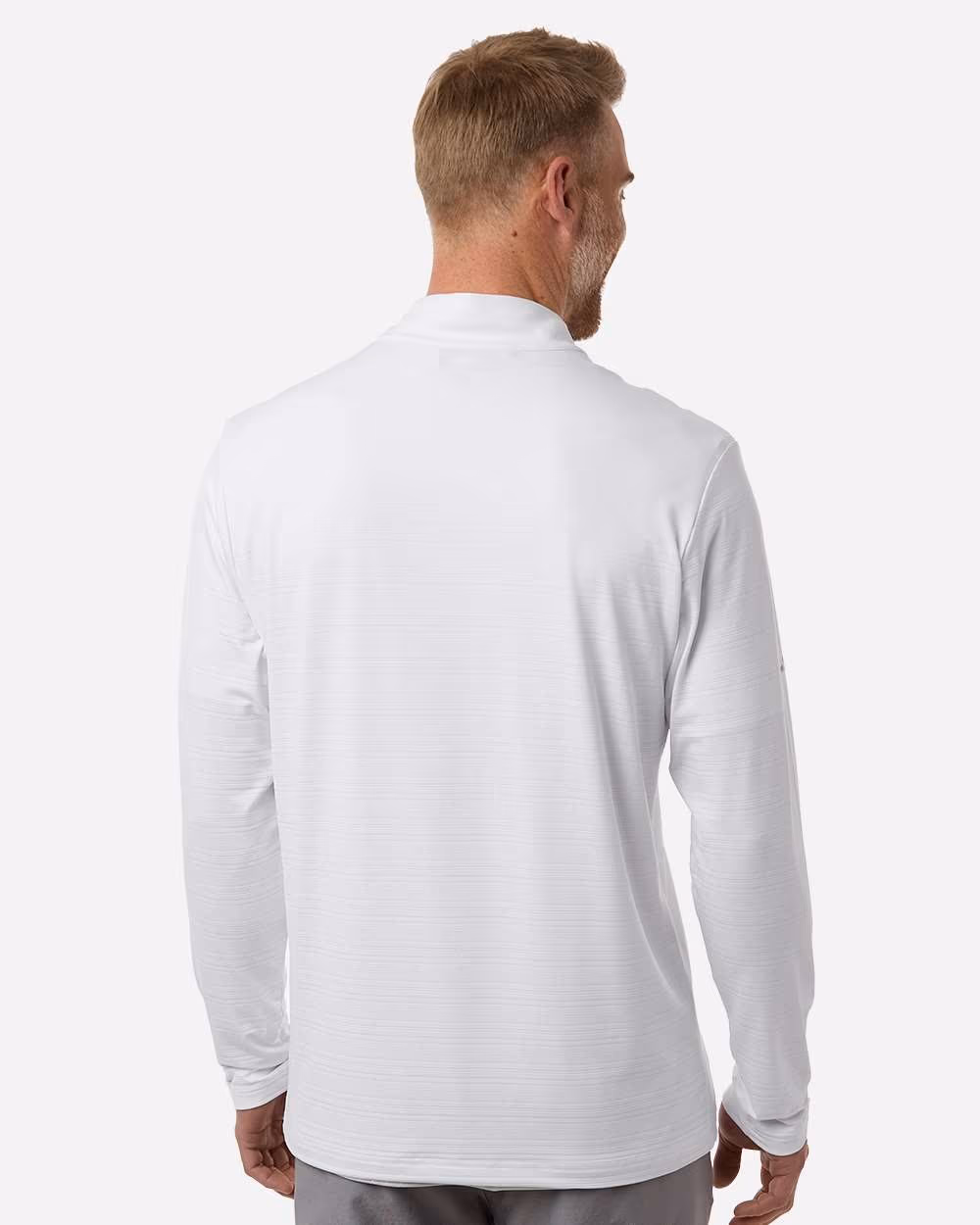 Custom Adidas Men's Textured Stripe Quarter-Zip Pullover - White back