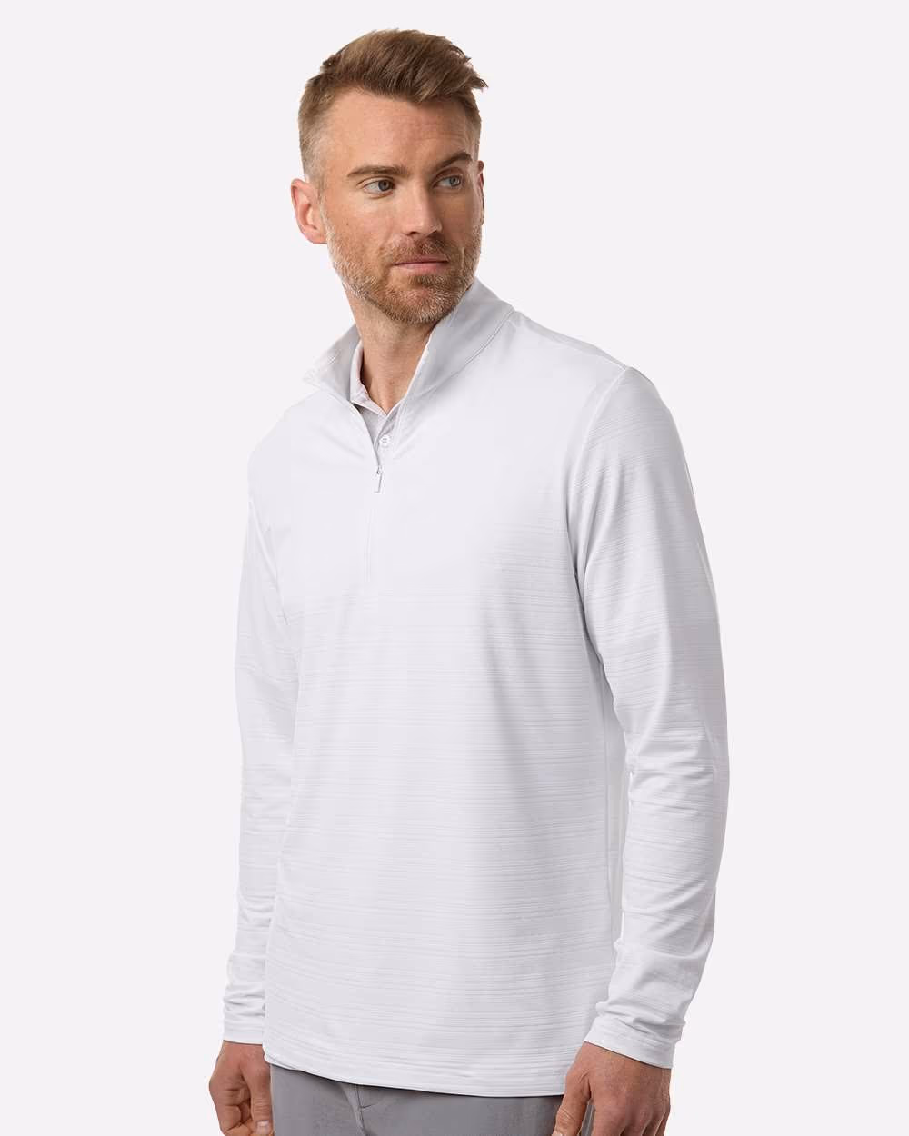 Custom Adidas Men's Textured Stripe Quarter-Zip Pullover - White side