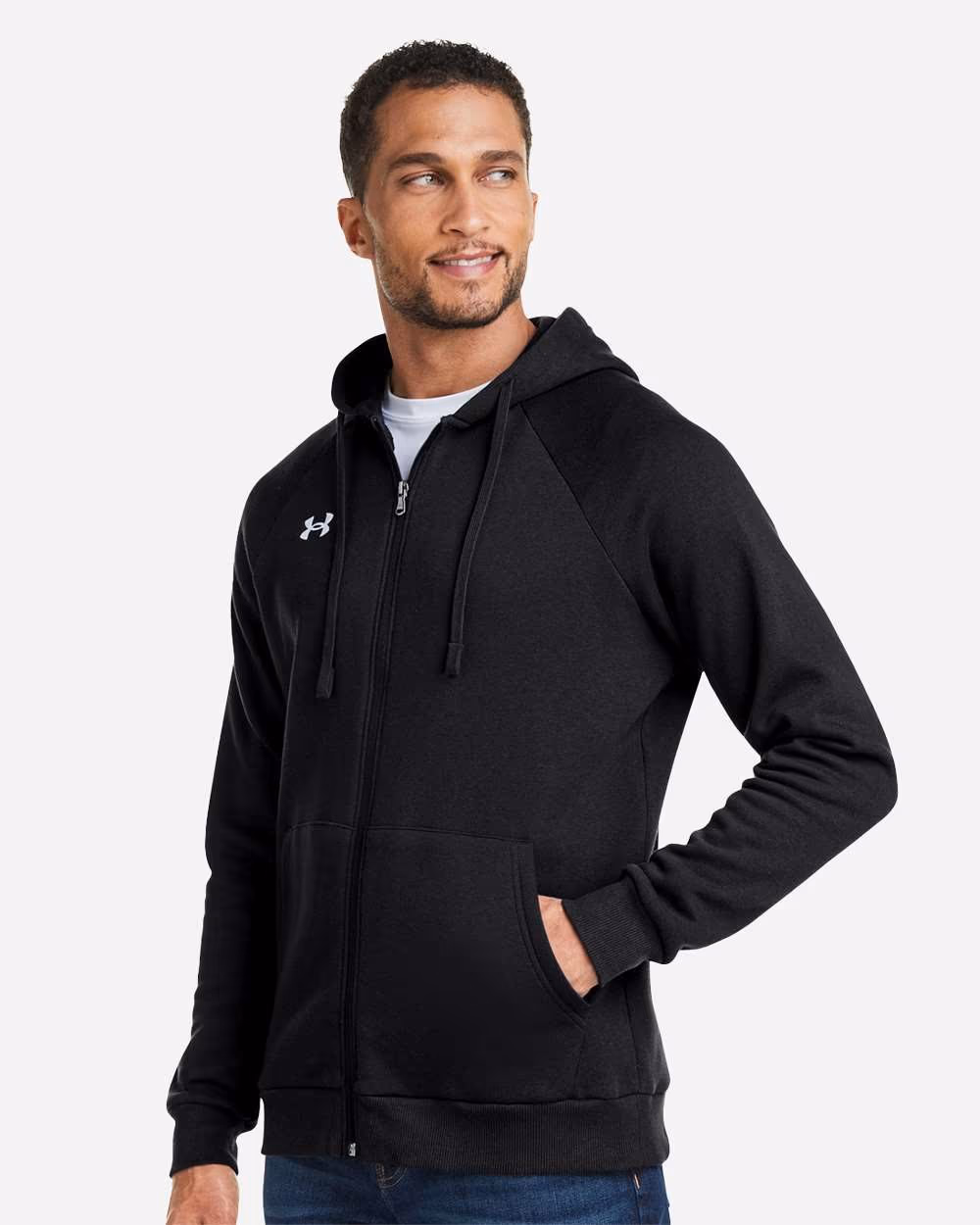 Custom Under Armour Men's Rival Fleece Full-Zip - Black/ White side