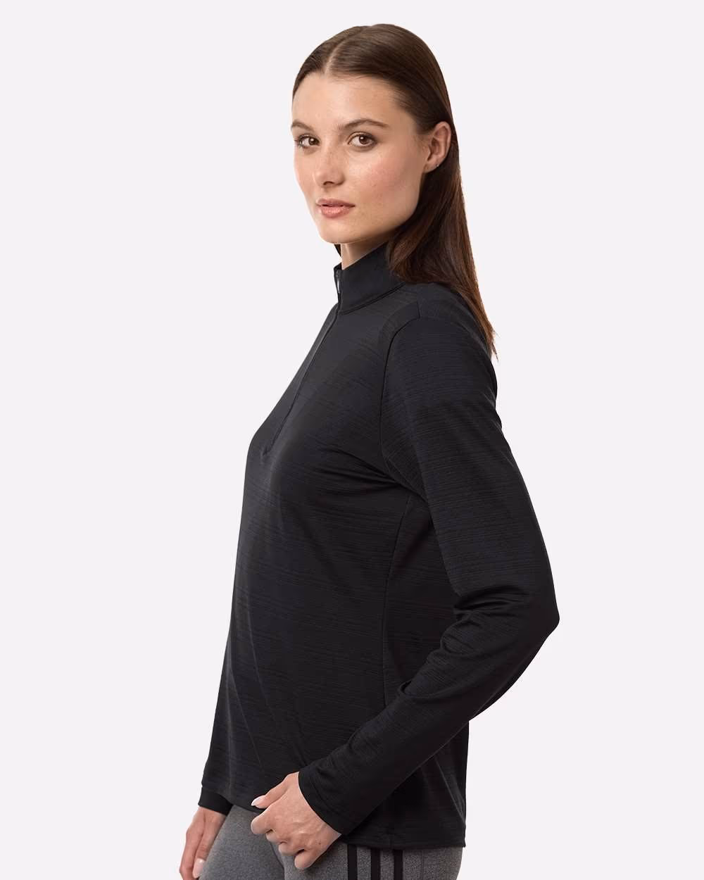 Custom Adidas Women's Textured Stripe Quarter-Zip Pullover - Black side