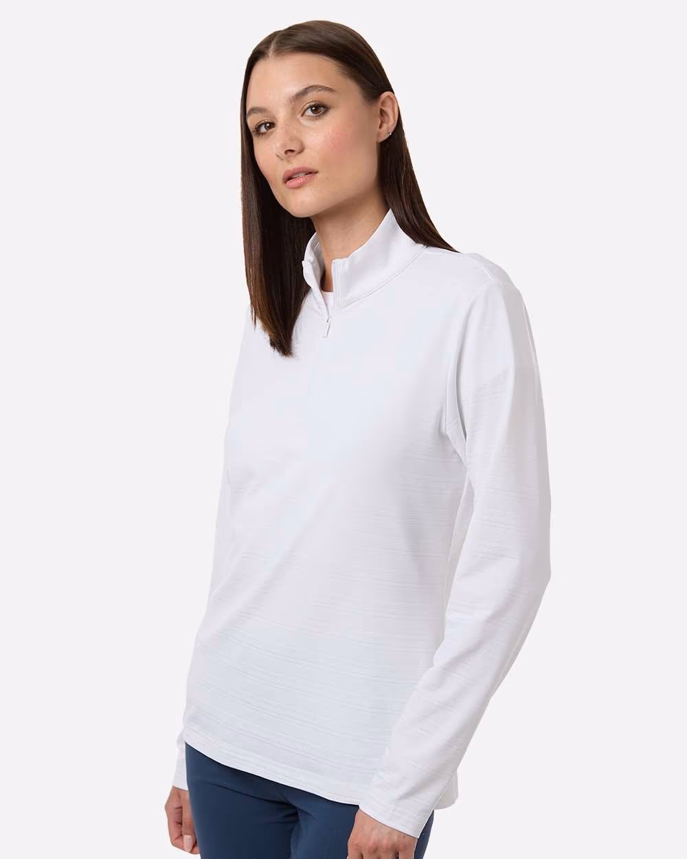 Custom Adidas Women's Textured Stripe Quarter-Zip Pullover - White side