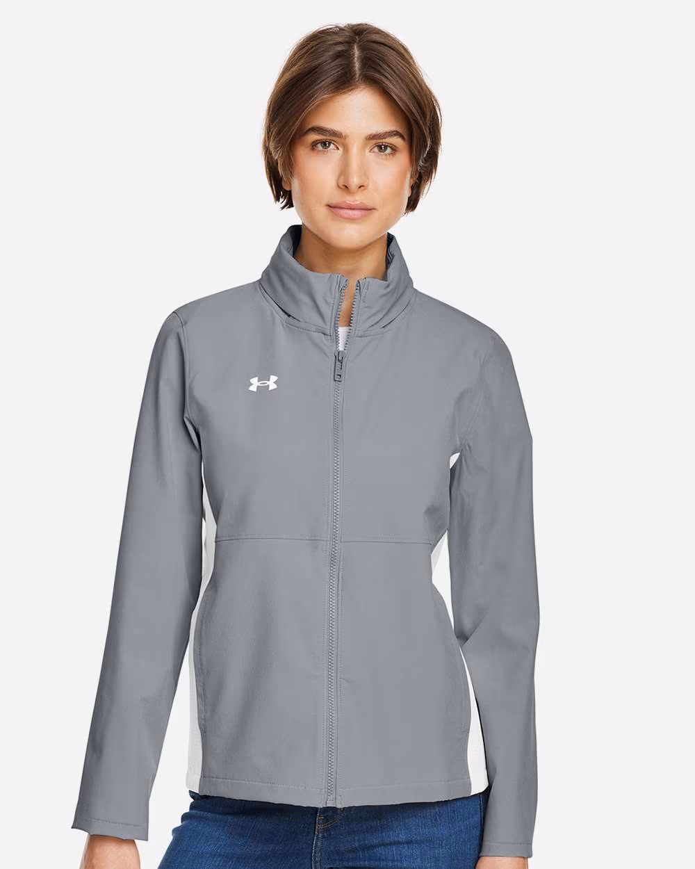 Under Armour Women's Rival Stretch Jacket - Mod Grey/ White front