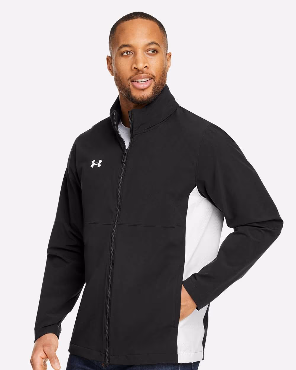 Custom Under Armour Men's Rival Stretch Jacket - Black/ White side