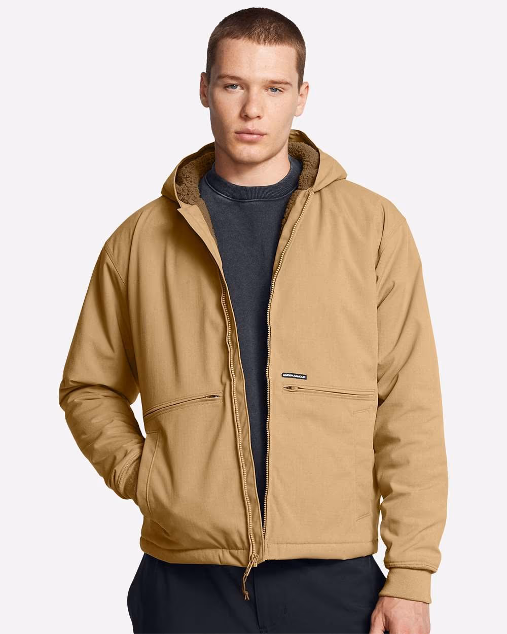 Custom Under Armour Men's Icon Fleece Jacket - Camel/ Coyote front