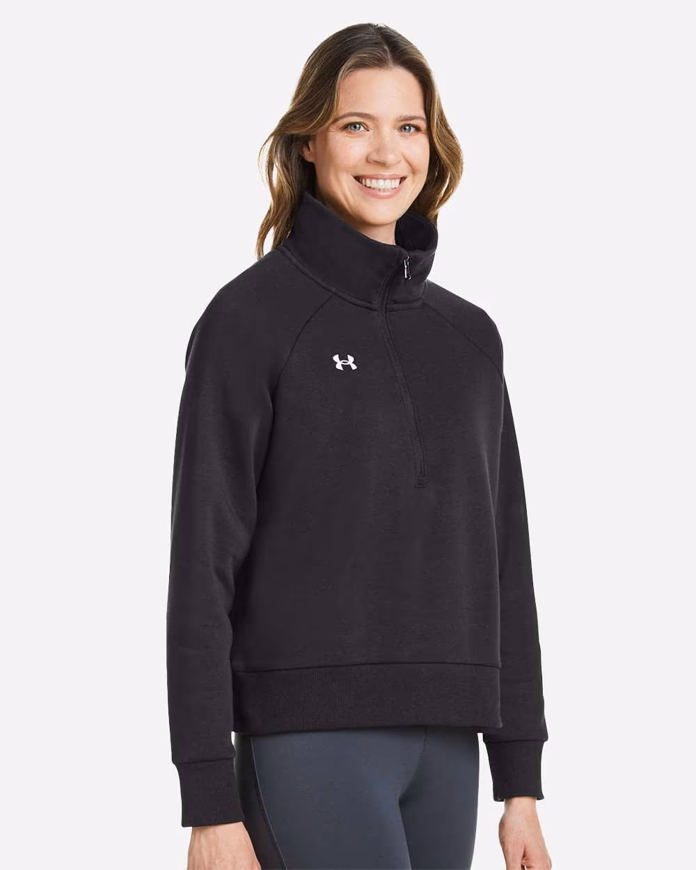 Custom Under Armour Women's Rival Fleece Half-Zip Pullover - Black/ White side