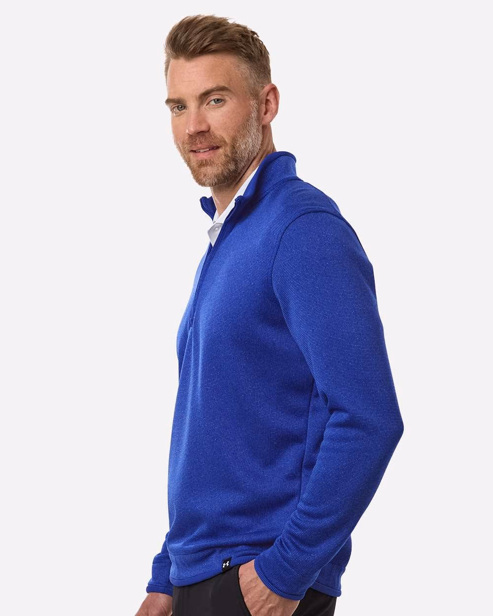 Custom Under Armour Men's Storm Sweater Fleece Quarter-Zip Pullover - Royal/ White side