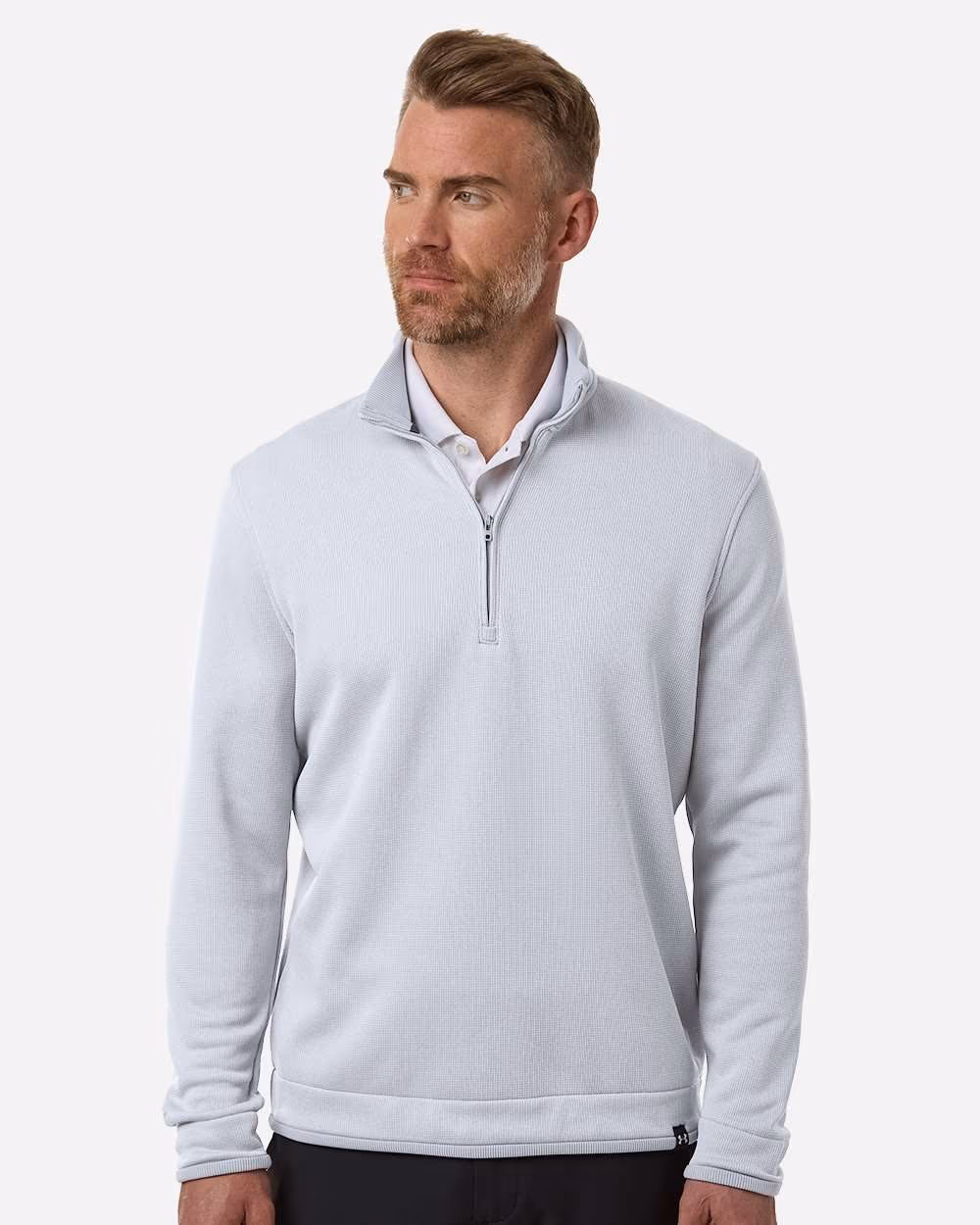 Under Armour Men's Storm Sweater Fleece Quarter-Zip Pullover - Steel/ White front