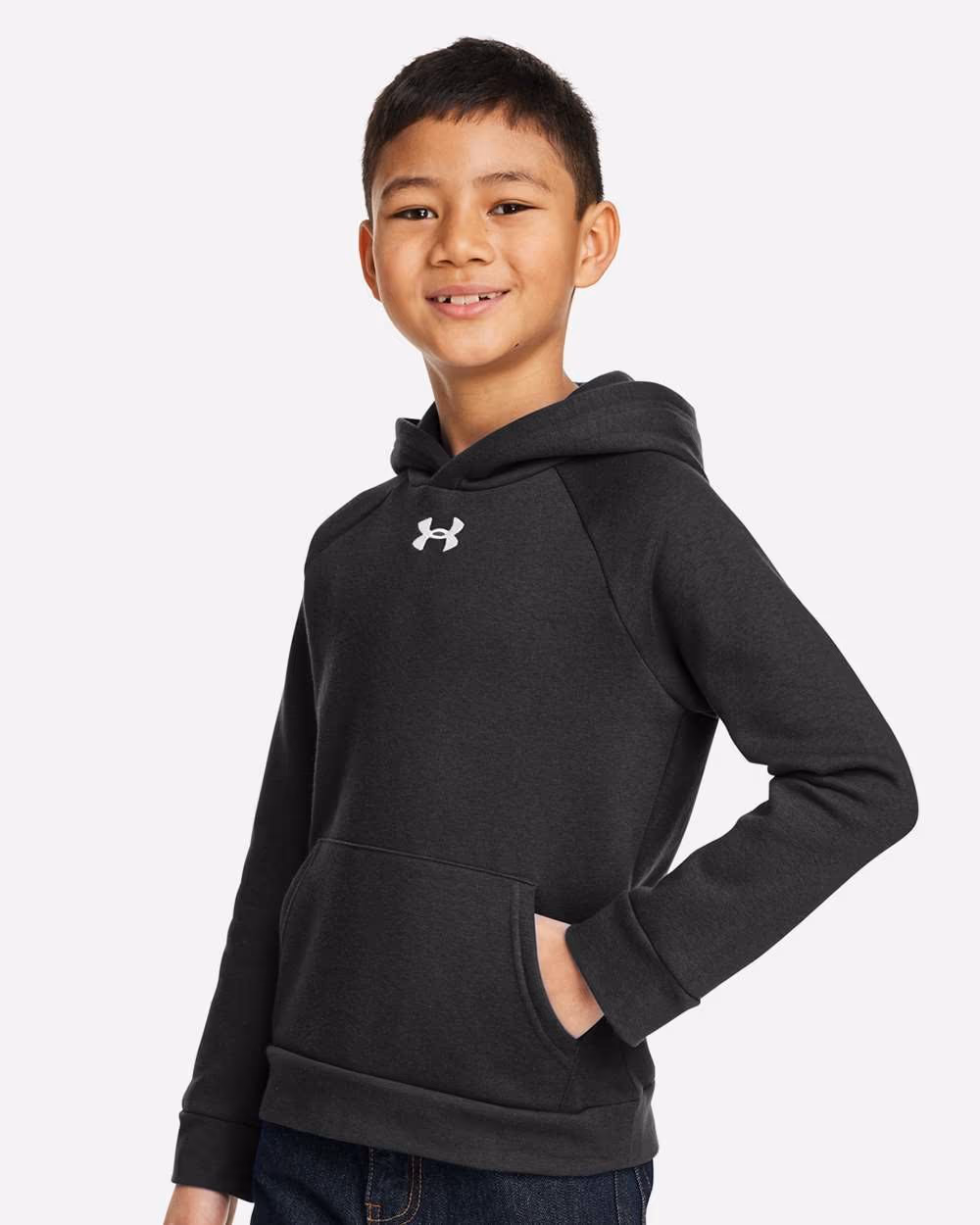 Custom Under Armour Youth Rival Fleece Hooded Sweatshirt - Black/ White side