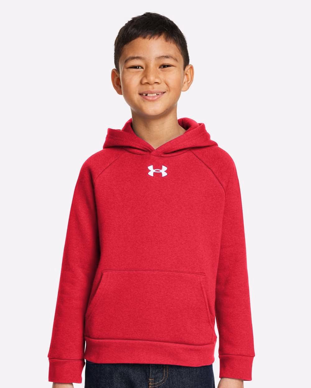 Under Armour Youth Rival Fleece Hooded Sweatshirt - Red/ White front