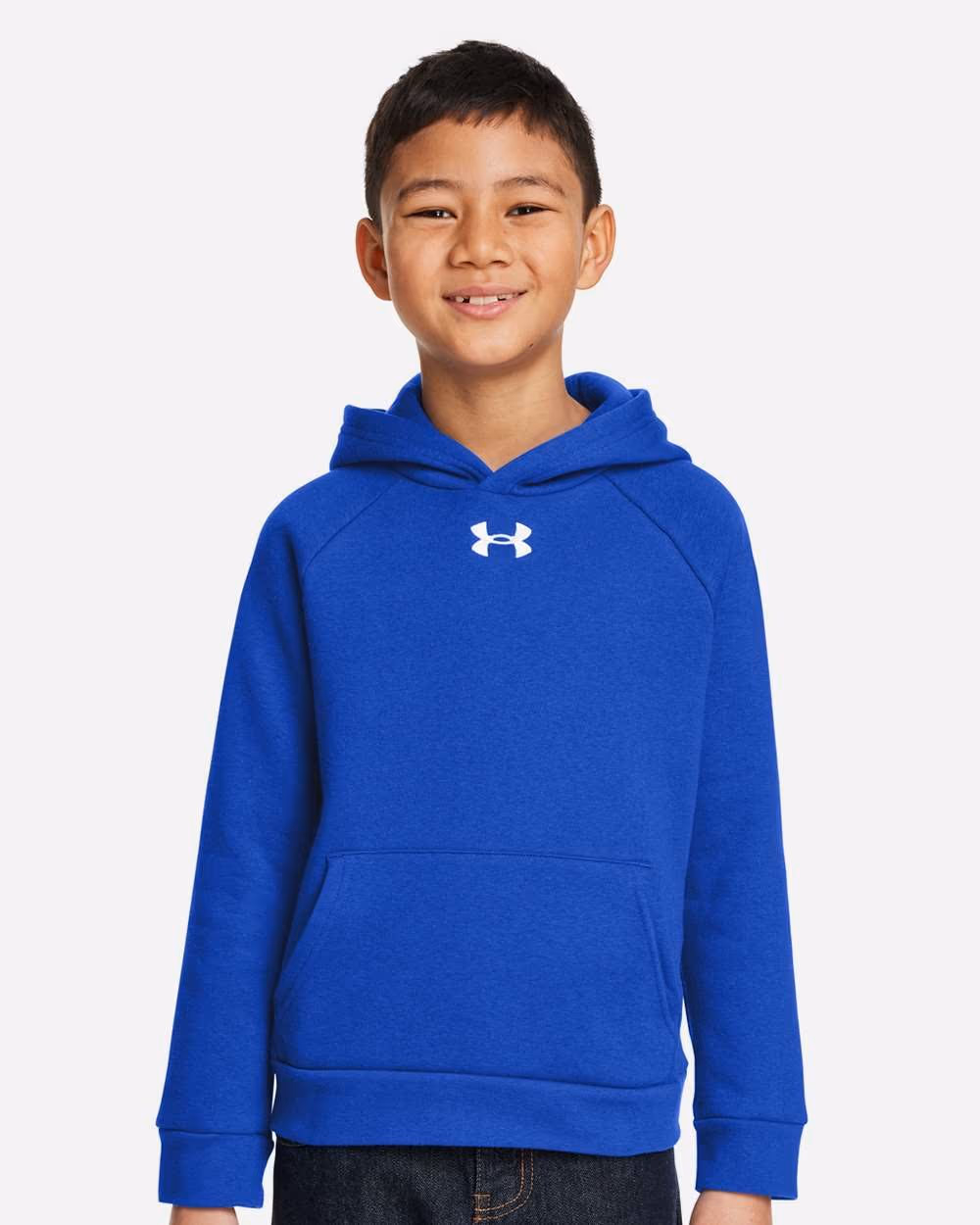 Under Armour Youth Rival Fleece Hooded Sweatshirt - Royal/ White front