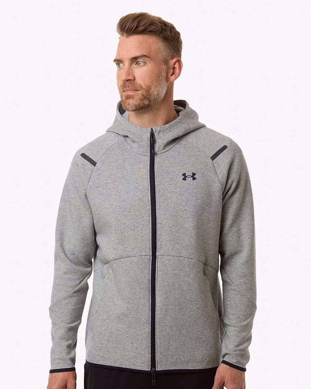 Custom Under Armour Men's Unstoppable Fleece Full-Zip - Mod Grey/ Black front