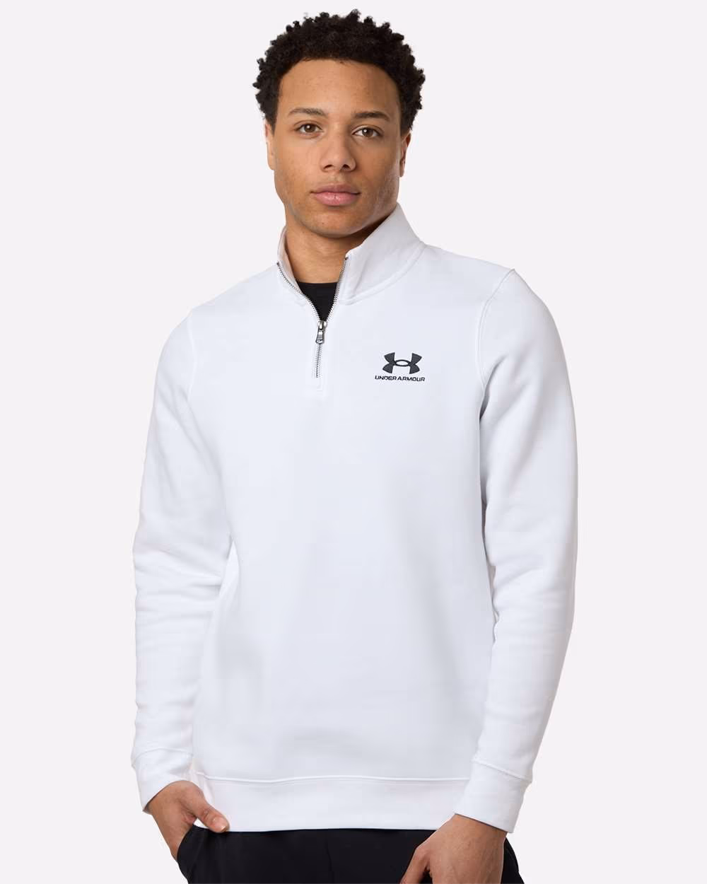 Under Armour Men's Icon Fleece Quarter-Zip Pullover - White/ Black front