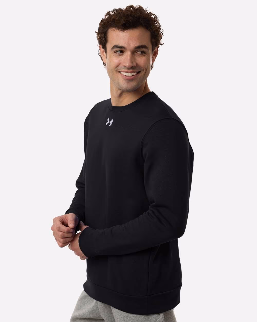 Custom Under Armour Men's Team Icon Fleece Crew - Black/ White side