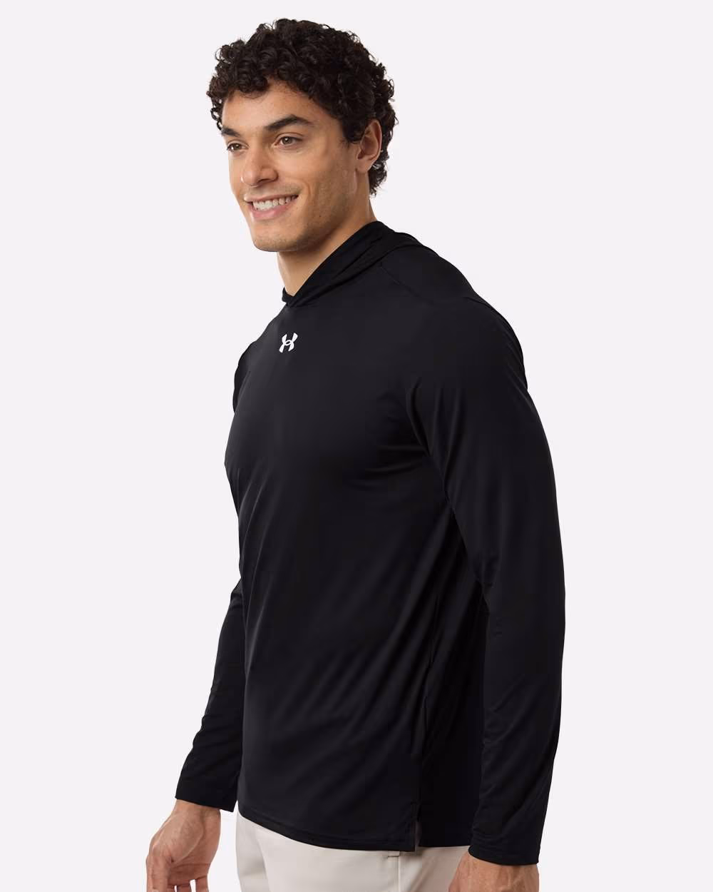 Custom Under Armour Men's Team Vanish Hooded Long Sleeve T-Shirt - Black/ White side
