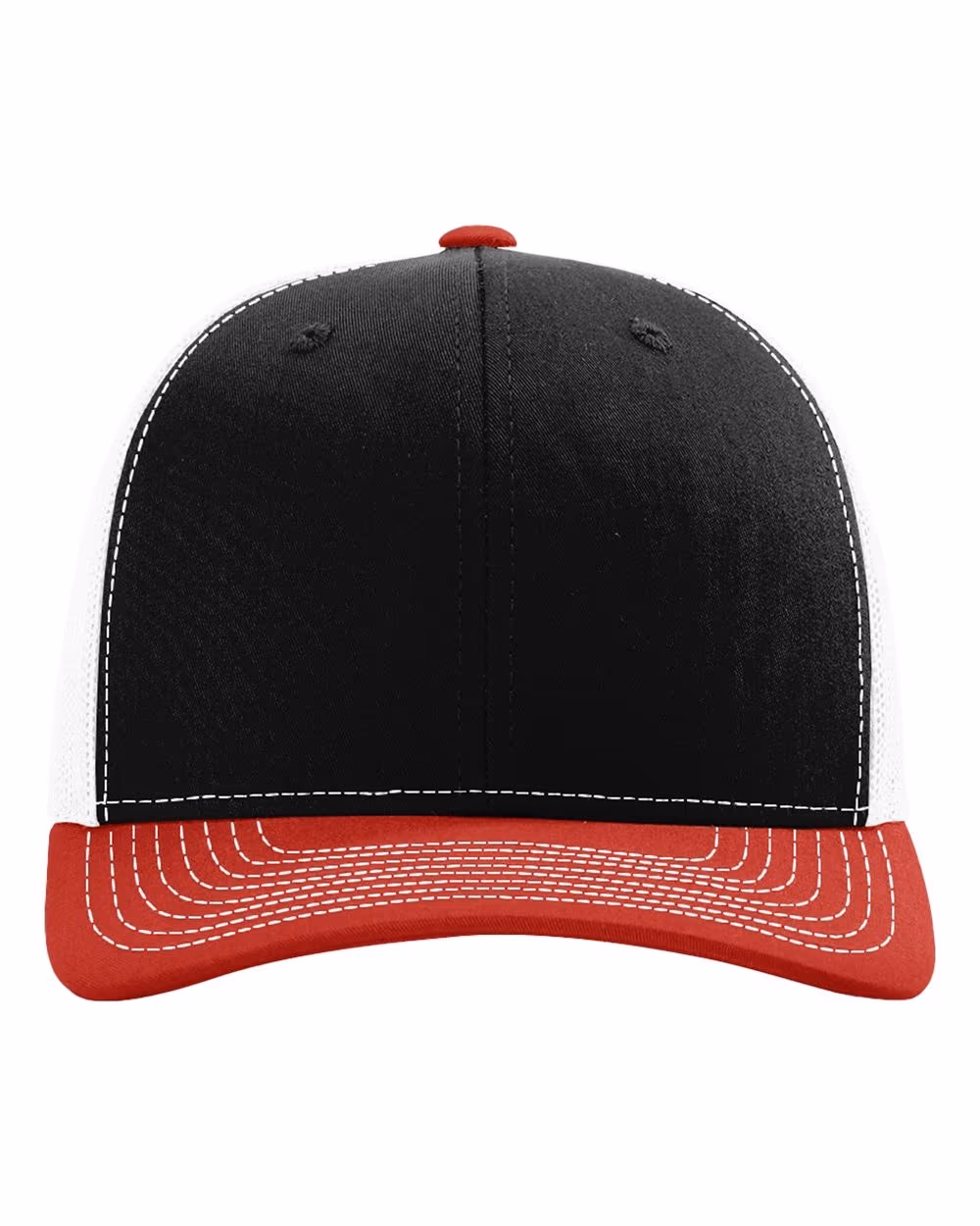 Richardson 112 Snapback Trucker Cap - Black/ White/ Red front