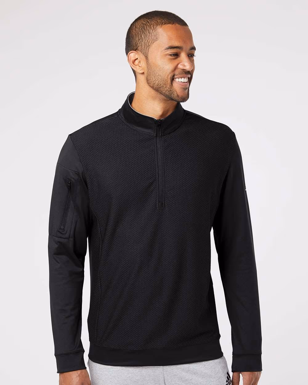 Custom Adidas Men's Textured Quarter-Zip Pullover - Black front