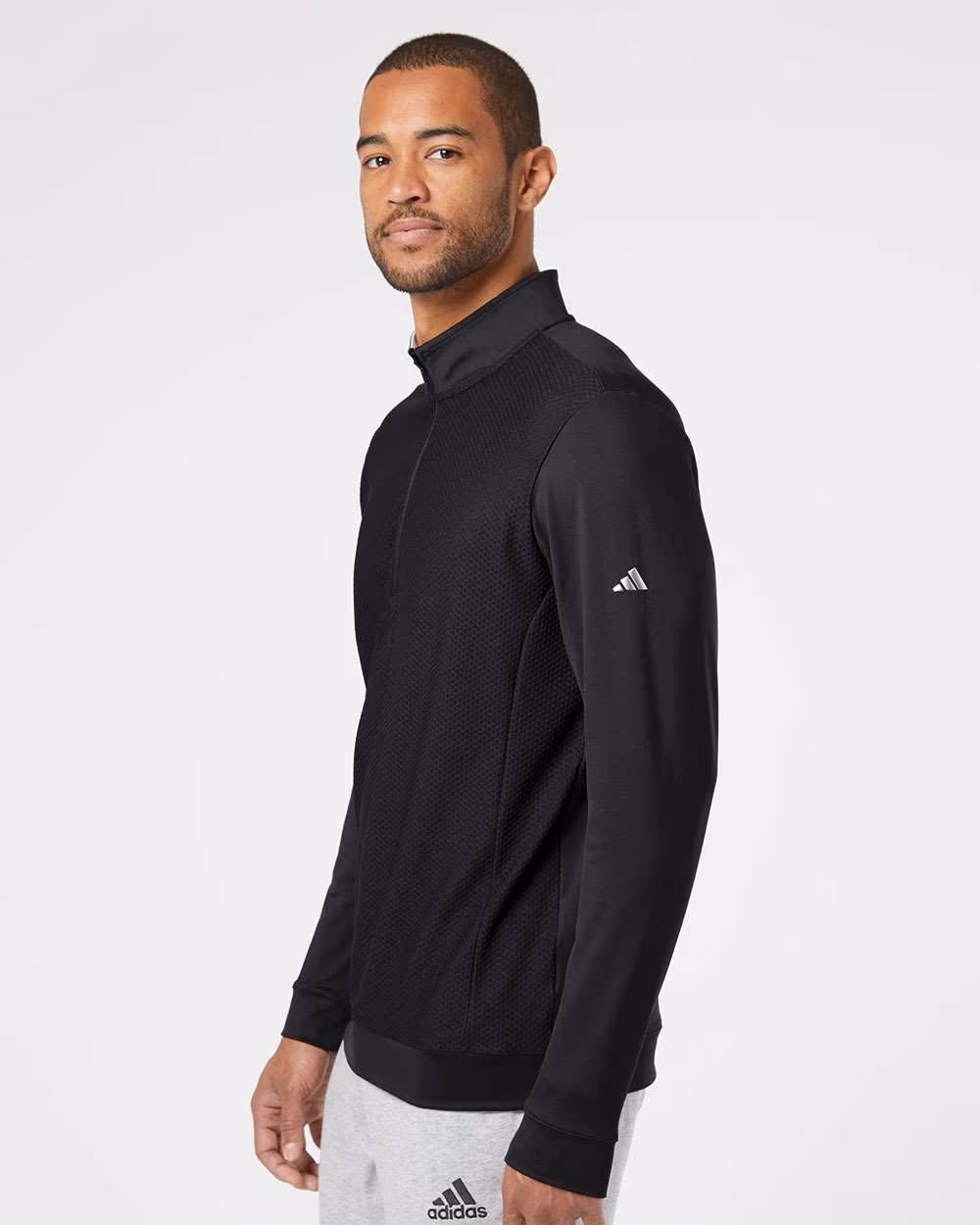 Custom Adidas Men's Textured Quarter-Zip Pullover - Black side