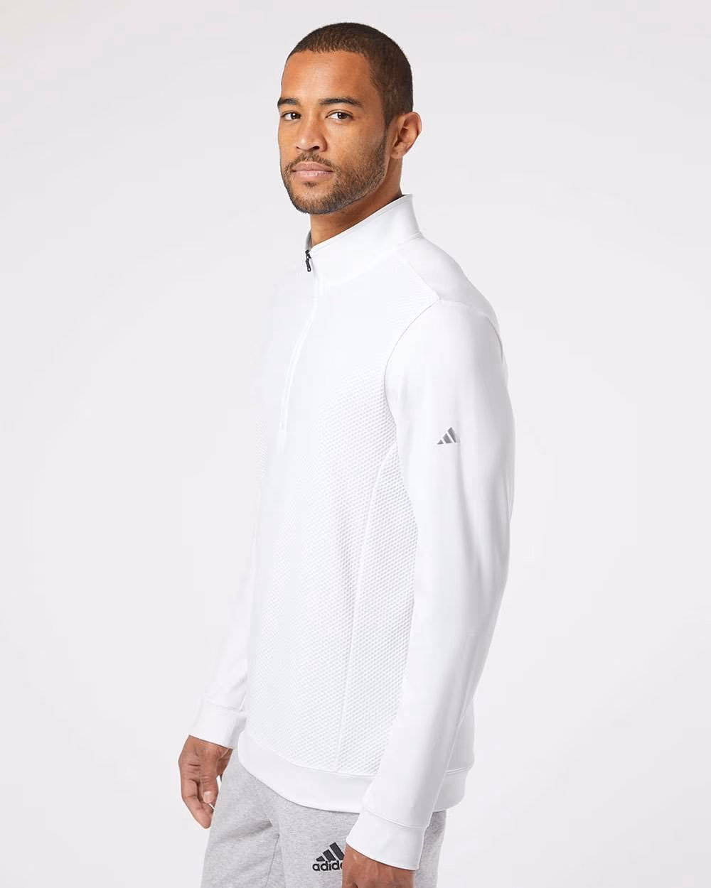 Custom Adidas Men's Textured Quarter-Zip Pullover - White side