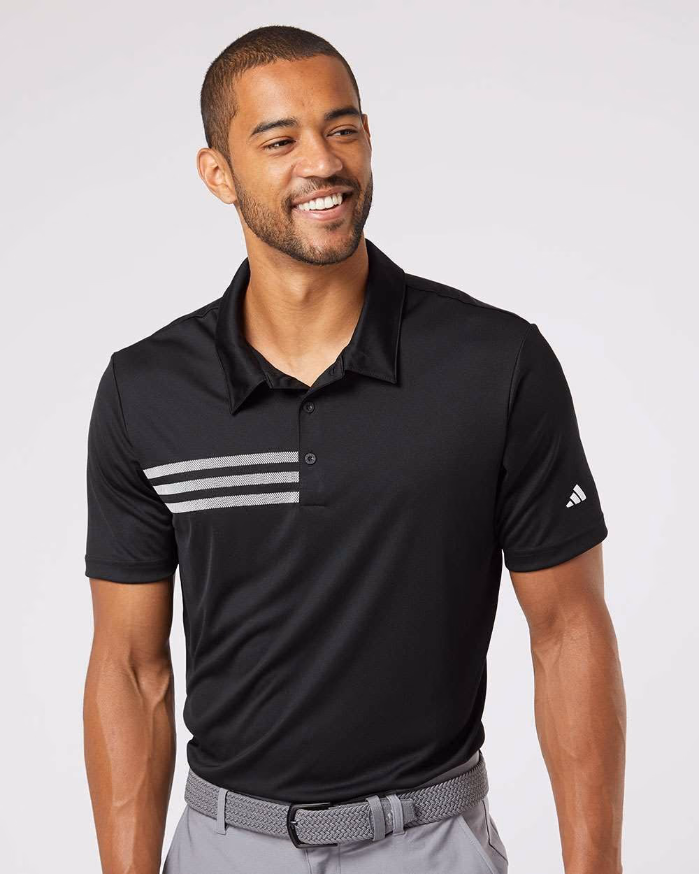 Custom Adidas Men's 3-Stripes Chest Polo - Black/ White front