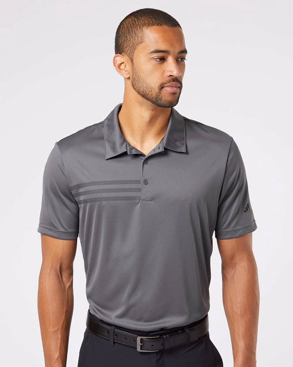 Adidas Men's 3-Stripes Chest Polo - Grey Five/ Black front