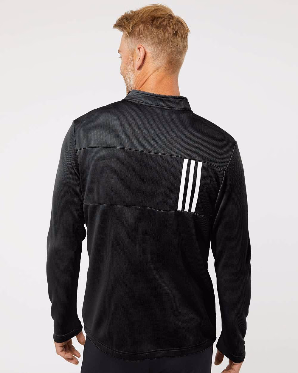 Custom Adidas Men's 3-Stripes Double-Knit Quarter-Zip Pullover - Black/ Grey Two back