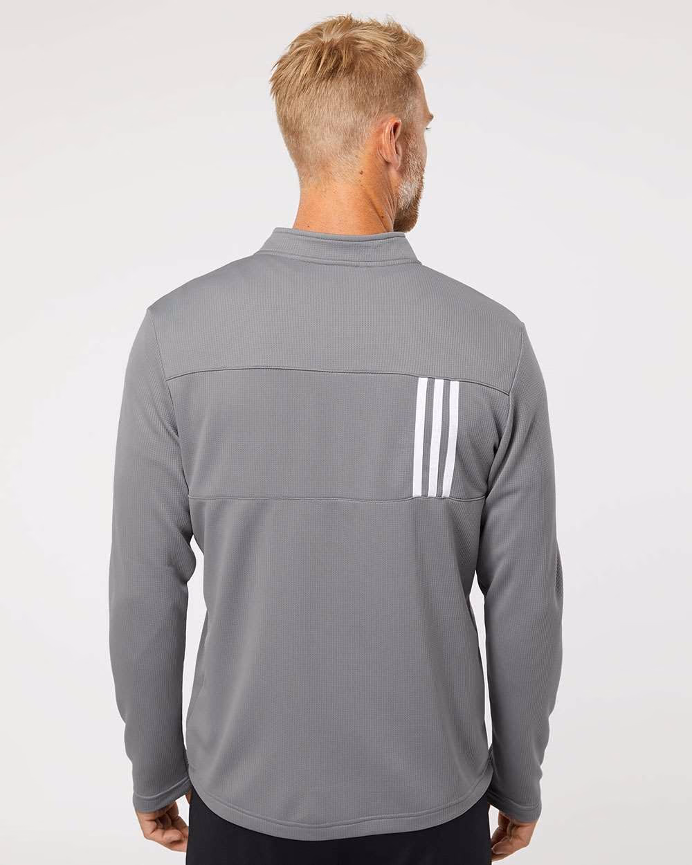 Custom Adidas Men's 3-Stripes Double-Knit Quarter-Zip Pullover - Grey Three/ White back