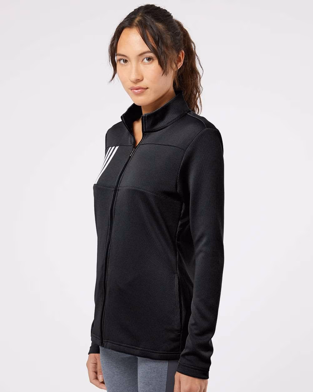 Custom Adidas Women's 3-Stripes Double Knit Full-Zip Jacket - Black/ Grey Two side