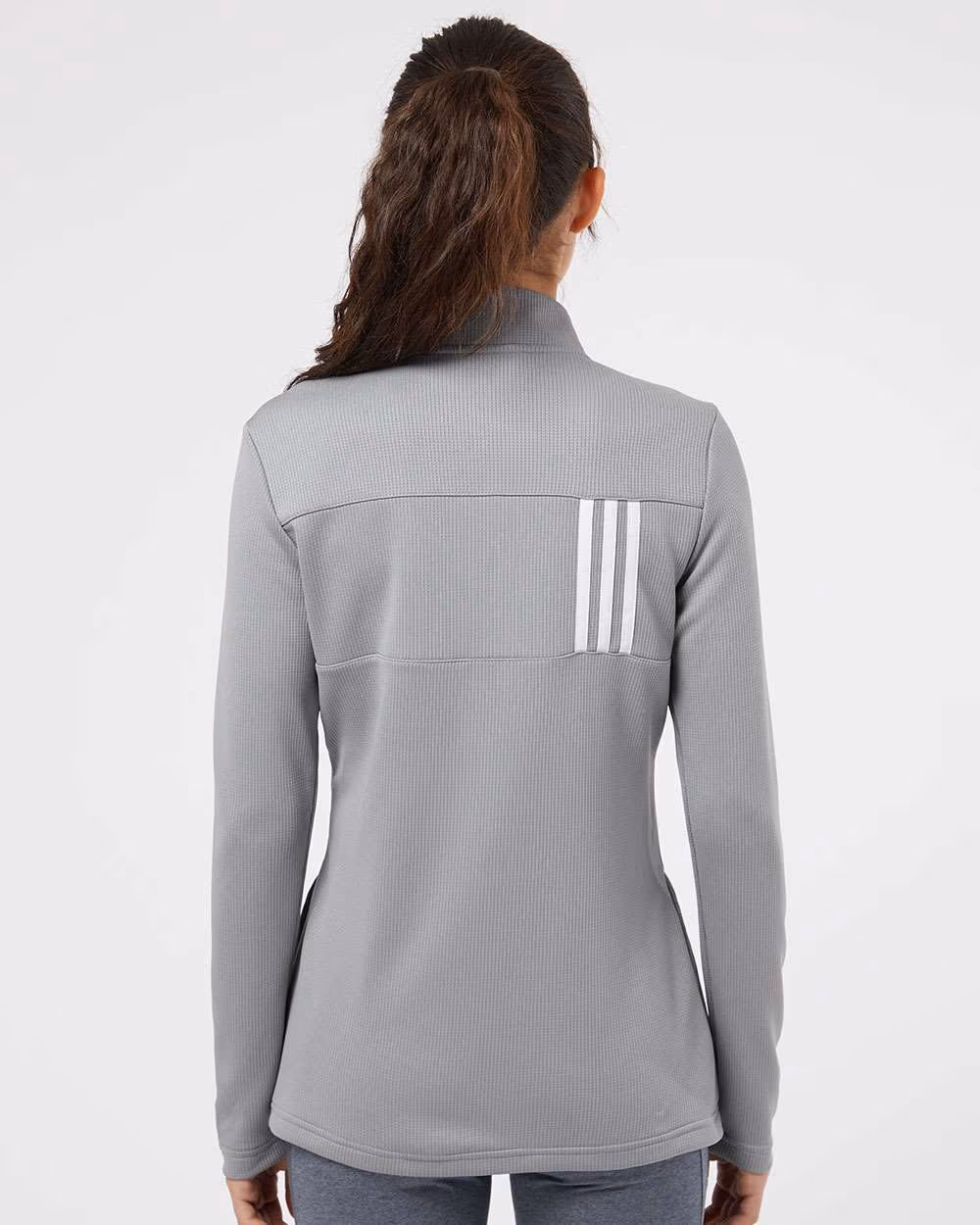 Custom Adidas Women's 3-Stripes Double Knit Full-Zip Jacket - Grey Three/ White back