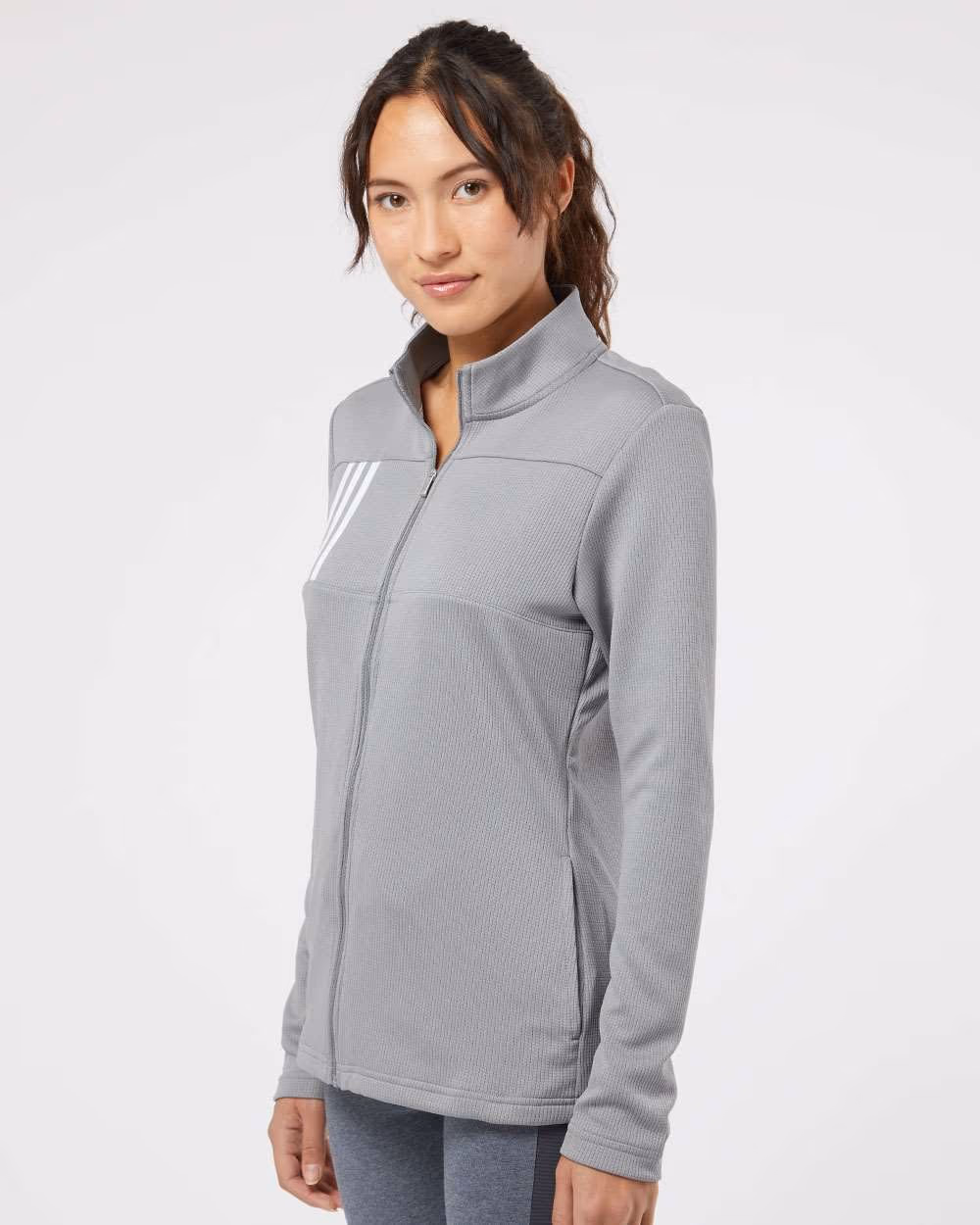Custom Adidas Women's 3-Stripes Double Knit Full-Zip Jacket - Grey Three/ White side