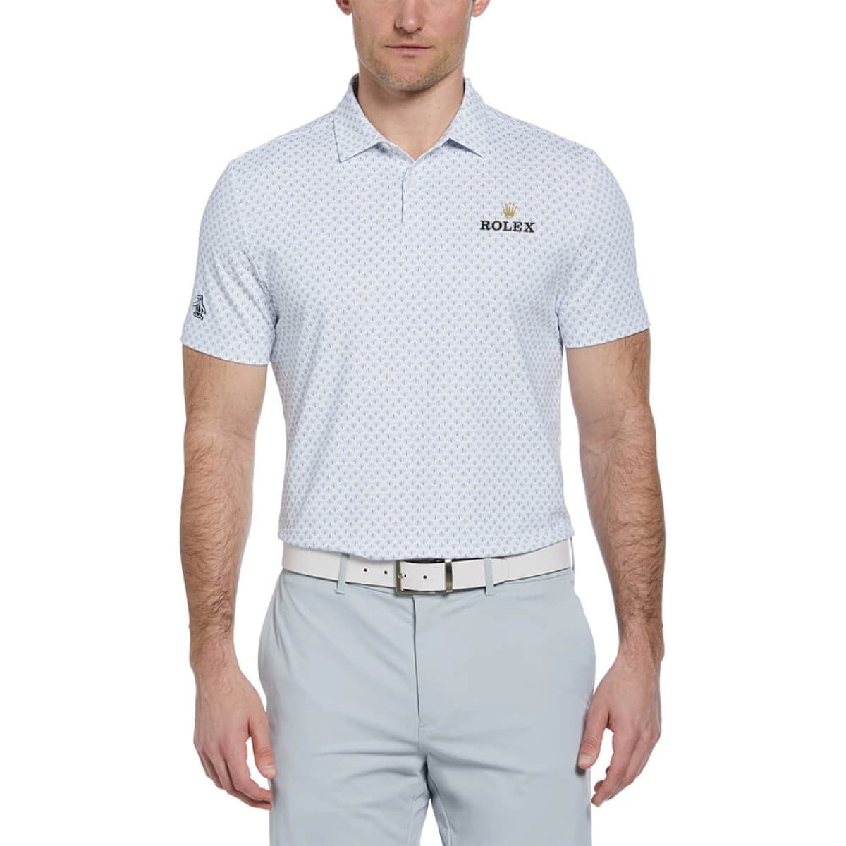 Penguin Retro Geo Print Men's Polo with Custom Logo