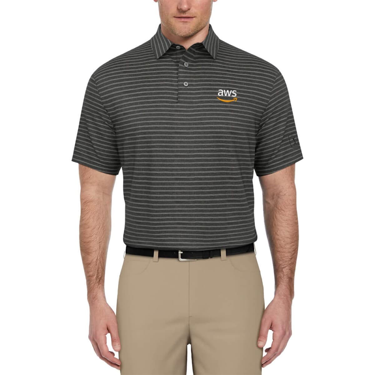 PGA Tour Heather Feeder Stripe Men's Polo with Custom Logo