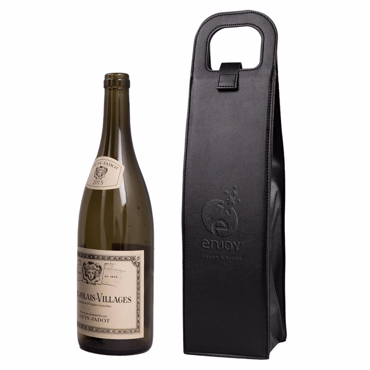Custom Vegan Leather Wine Bottle Tote with Custom Logo